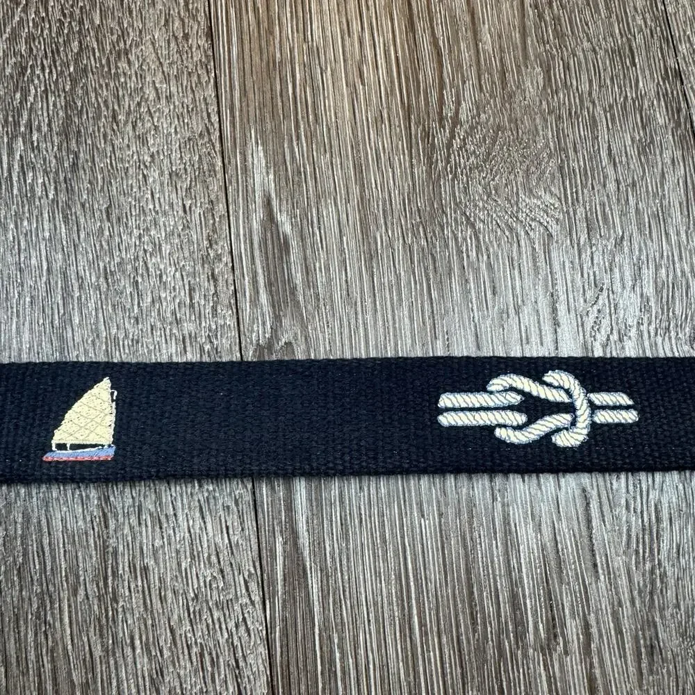 REEL POINT Nautical Belt sailboats and sailor/rope knots 38 Navy Blue
